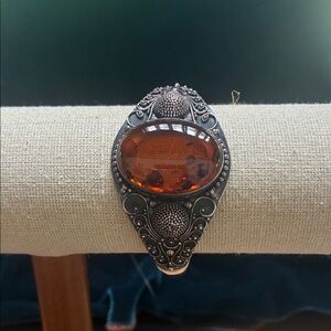 Elegant .925 Silver and Amber Stone Women's Bracelet